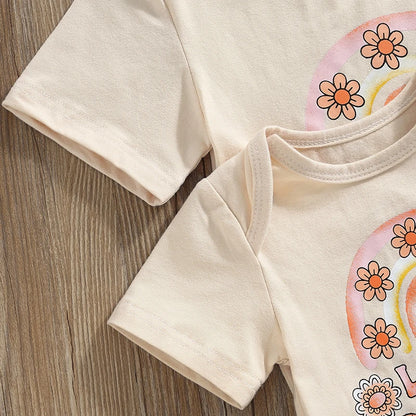 T-Shirts, Fall, Girl’s Short Sleeve Flower Rompers & Bow Sets