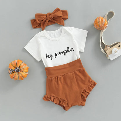 3-Piece Halloween Outfits! Girl’s Short Sleeve Rompers & Shorts Sets