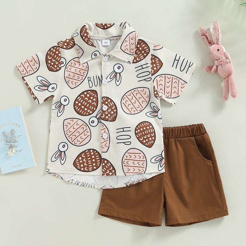 Boy's Easter Rabbit Button-Up Shirt Shorts