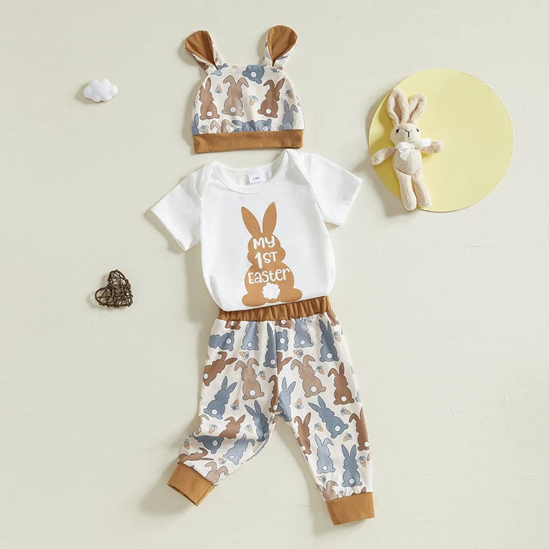 Girl's & Boy's Easter Bunny Romper Pants Hat & Rabbit Ears Set