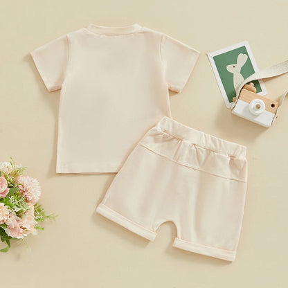 Boy's & Girl's Easter Bunny Embroidered T-Shirt & Shorts Set