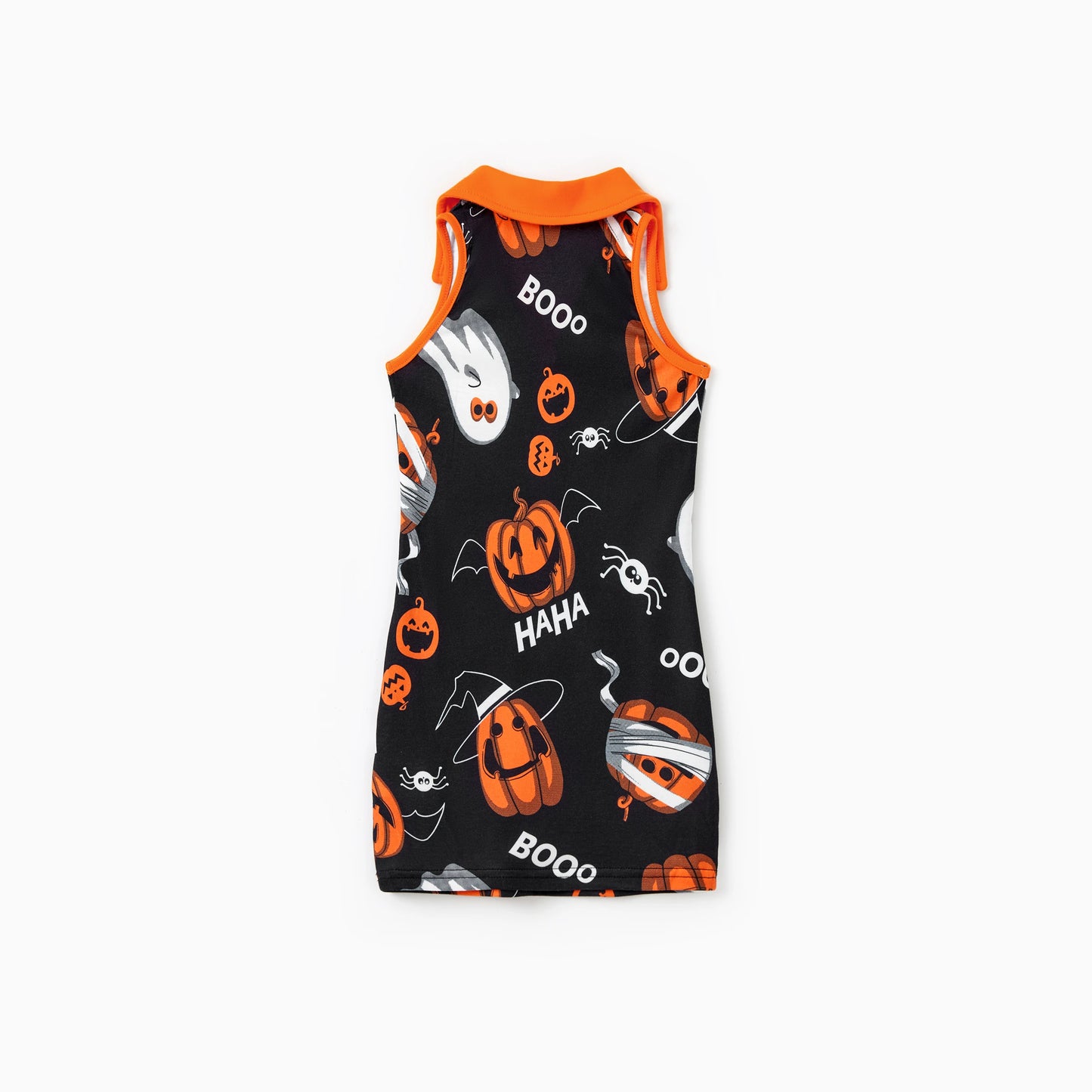 Family Matching! Halloween Pumpkin Ghost Spiderweb Polo Shirts or Ruched Sleeveless Dresses