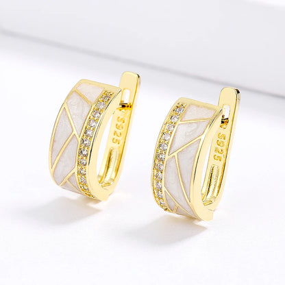 Classic White Earrings Enamel 18k Gold Earrings