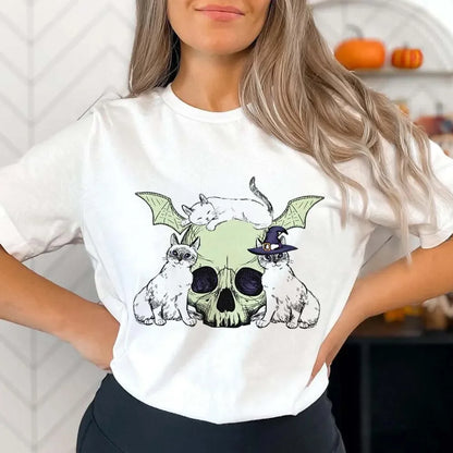 Halloween Tees! Womens Mystic Cat Graphic Print T-Shirts