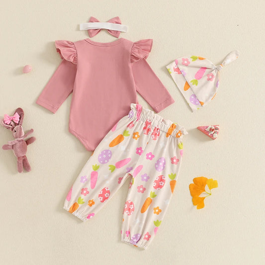 Girl's 4-Piece "My 1st Easter" Bunny Onesie, Pants, Bow Headband & Hat Sets