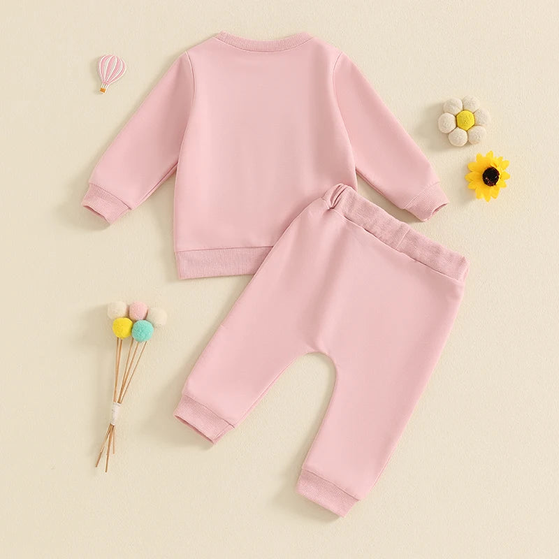 2-Piece Outfits! Girl's Embroidered Rainbow Sweatshirt & Pants Sets