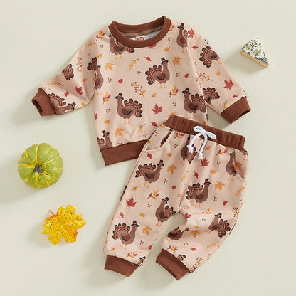 2-piece Thanksgiving Sets! Boy's & Girl's Fall Turkey & Pumpkin Pie Sweatshirts & Sweatpants Outfits