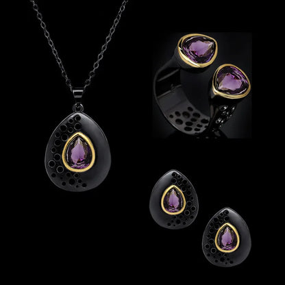 3-piece Set Purple Zircon Rings, Necklace & Earrings Sets