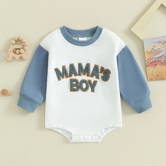 Boy's Long Sleeve "Mama's Boy" Sweatshirt Rompers