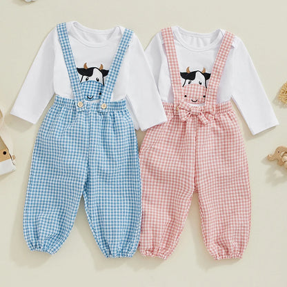 2-Piece Fall Outfits! Girl’s & Boy’s Long Sleeve Rompers & Suspender Pants Sets