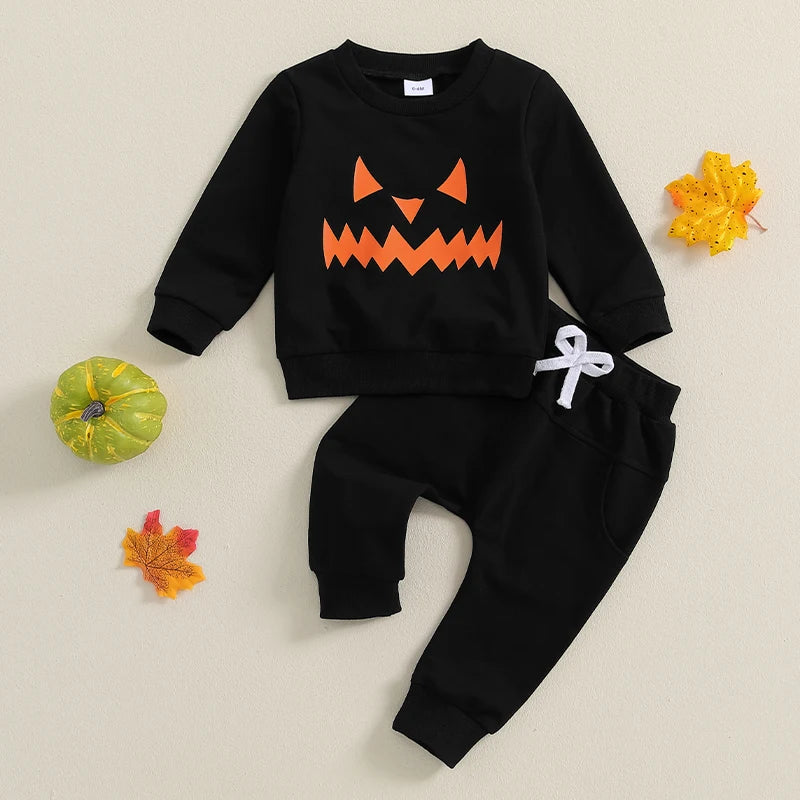 2-piece Halloween Sets! Girl's & Boy's Scary Pumpkin Sweatshirt & Sweatpants