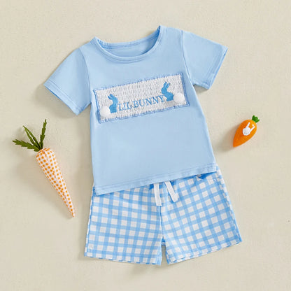 Boy's 2-Piece Easter "Lil Bunny" T-Shirt & Plaid Shorts Sets