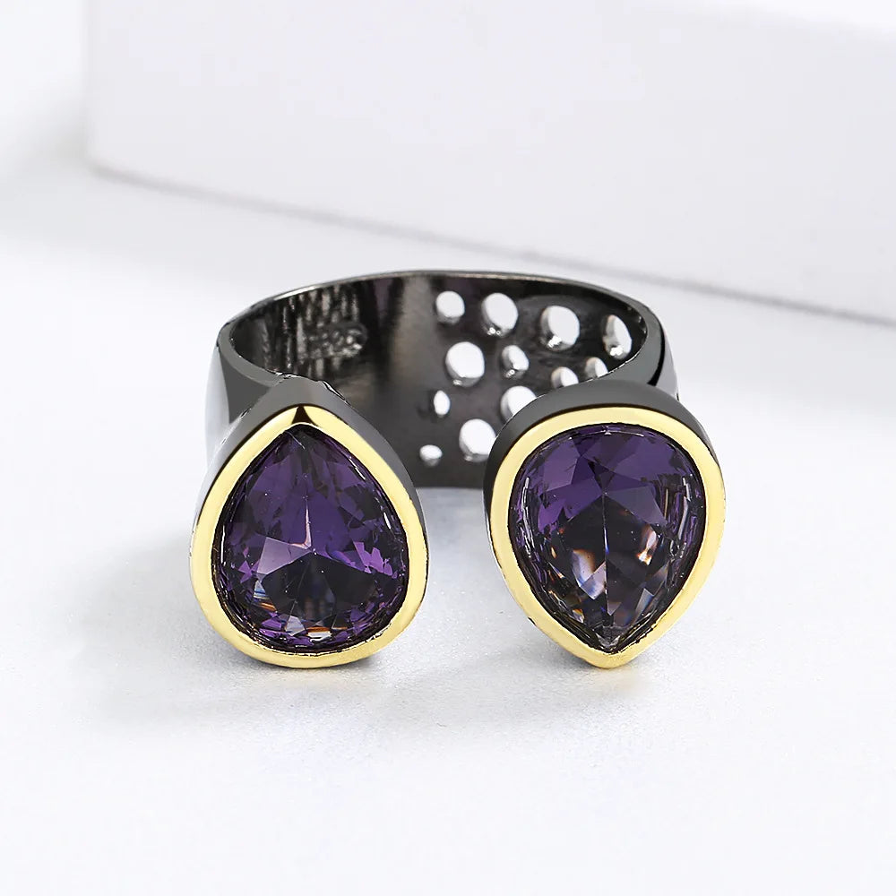 Vintage Purple Zircon Adjustable Black & Gold Style Ring