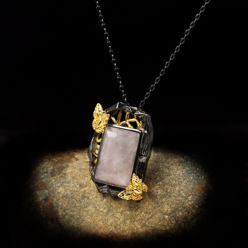 Exquisite Lady Butterfly Pendant Necklace Square Zircon Crystal Pendant Chain Temperament Lady Jewelry