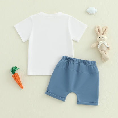 Boy's 2-Piece Embroidered "Mama's Boy" & Easter Bunny T-Shirt & Shorts Sets