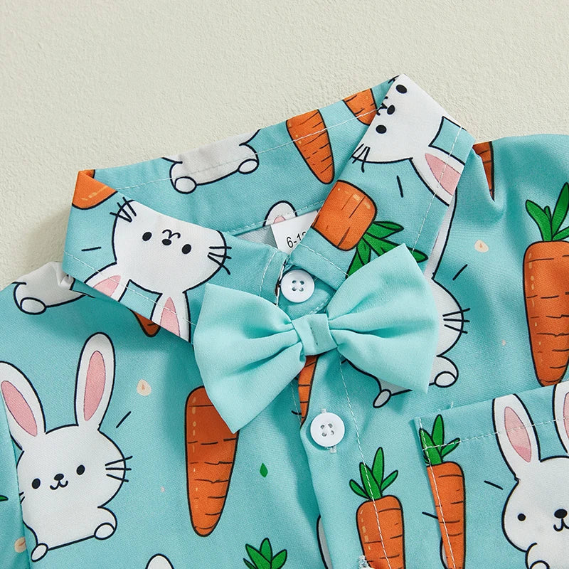 Boy's Easter Rabbit Carrot Button-up Shirts Shorts Set