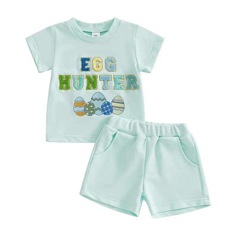 Boy's Easter Shorts Embroidered Eggs T-shirt & Shorts