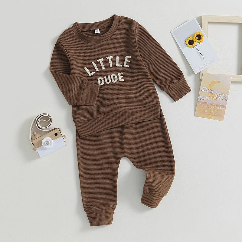 2-Piece Fall / Winter Outfits! Boy's "Little Dude" Letter Print Sweatshirt & Pants Sets