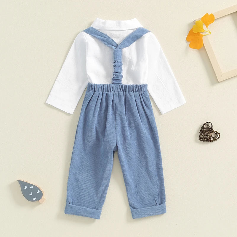 2-Piece Fall Outfits! Boy’s Long Sleeve Sweatshirt Rompers, Suspender Pants & Bow-Tie Sets