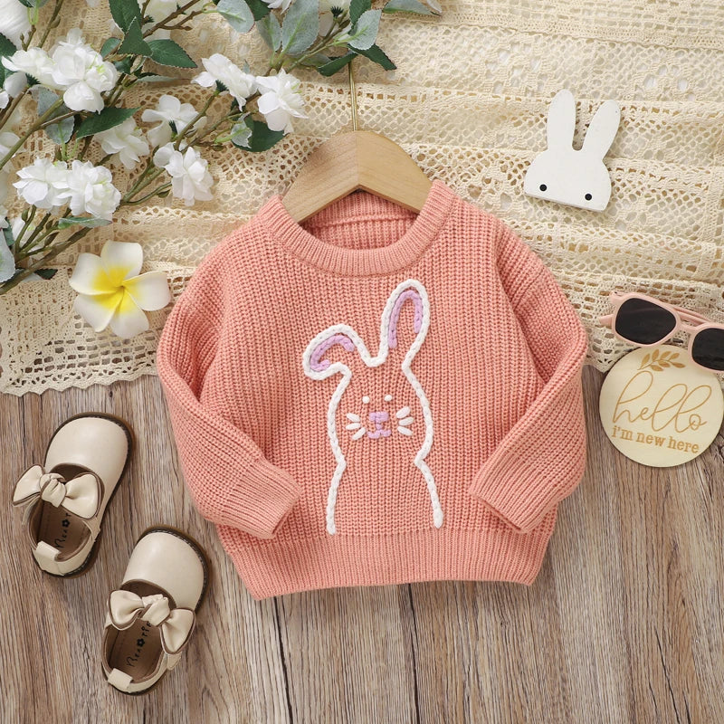 Girl's Embroidered Easter Bunny Knit Sweaters