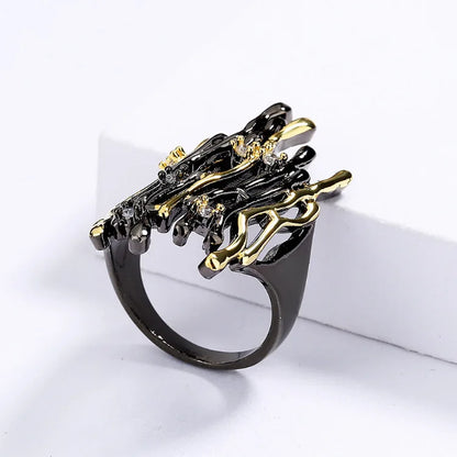 3-piece Black & Gold Style Rings, Necklace & Earrings Sets