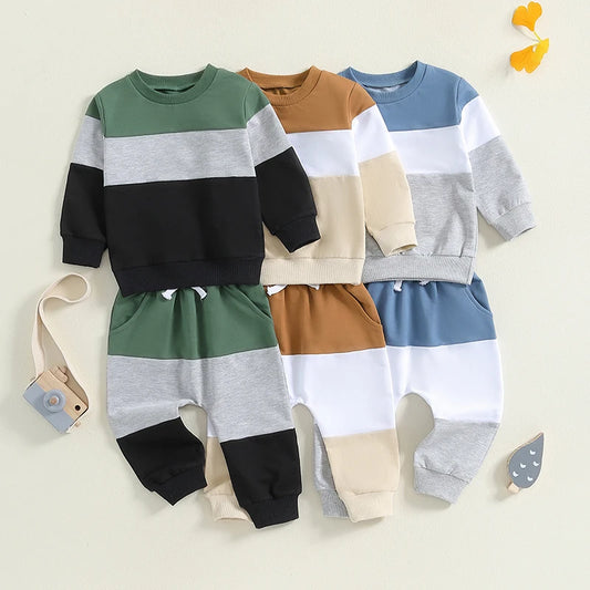 2-Piece Fall Outfits! Boy’s Long Sleeve Onesies & Pants Sets