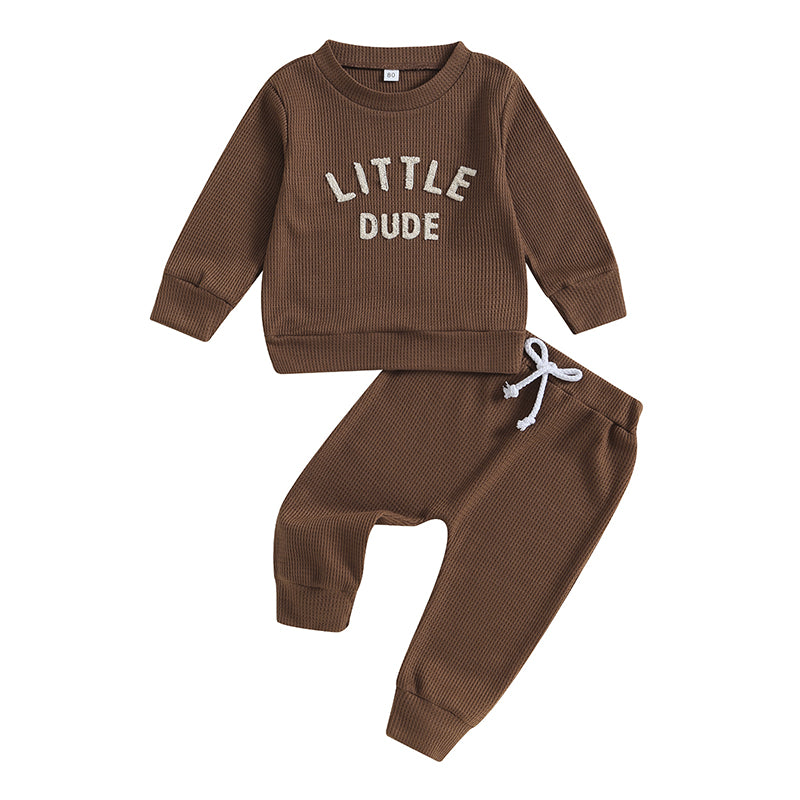 2-Piece Fall / Winter Outfits! Boy's "Little Dude" Letter Print Sweatshirt & Pants Sets