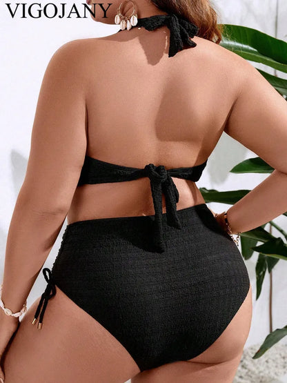 Black Tied Halter 2-PiecePLUS Bikini Swimsuit