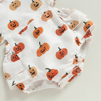 2-Piece Halloween Outfits! Girl’s Long Sleeve Pumpkin Sweatshirt Rompers & Headband Sets