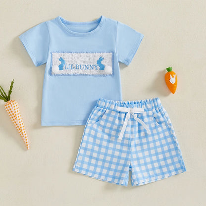 Boy's 2-Piece Easter "Lil Bunny" T-Shirt & Plaid Shorts Sets