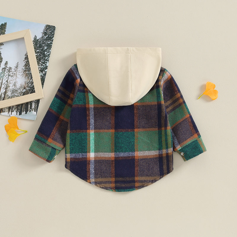 Girl's & Boy's Hooded Flannel Plaid Button Down Shirts
