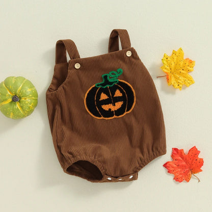 Halloween Outfits! Girl’s & Boy’s Embroidered Bats, Ghost, Pumpkin Rompers & Bib Overalls