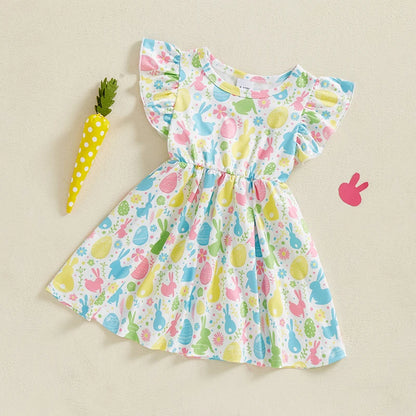 Girl's Flutter Sleeve Easter Bunny Dresses