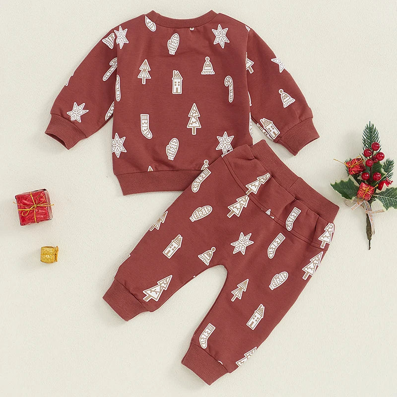 Boy's 2-Piece Christmas Holiday Print Sweatshirt & Pants Sets