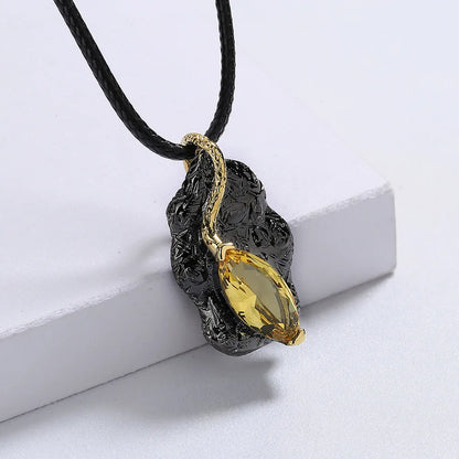 Necklace Black & Gold Style Pendant Yellow Zircon Necklaces