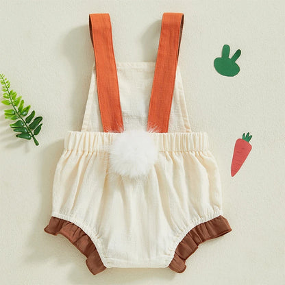 Boy's & Girl's Easter Bunny Carrot Embroidered Sleeveless Overall Onesies