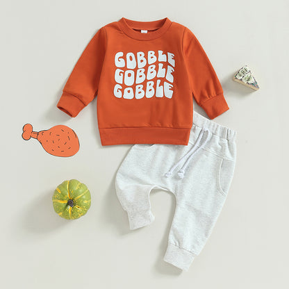 2-Piece Thanksgiving Outfits! Boy's & Girl's "Gobble Gobble" Fall Sweatshirt & Pants Sets