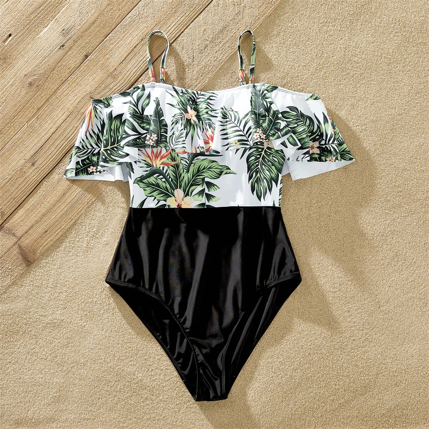 Family Matching! Plumeria One Piece Flounce Swimwear & Trunks