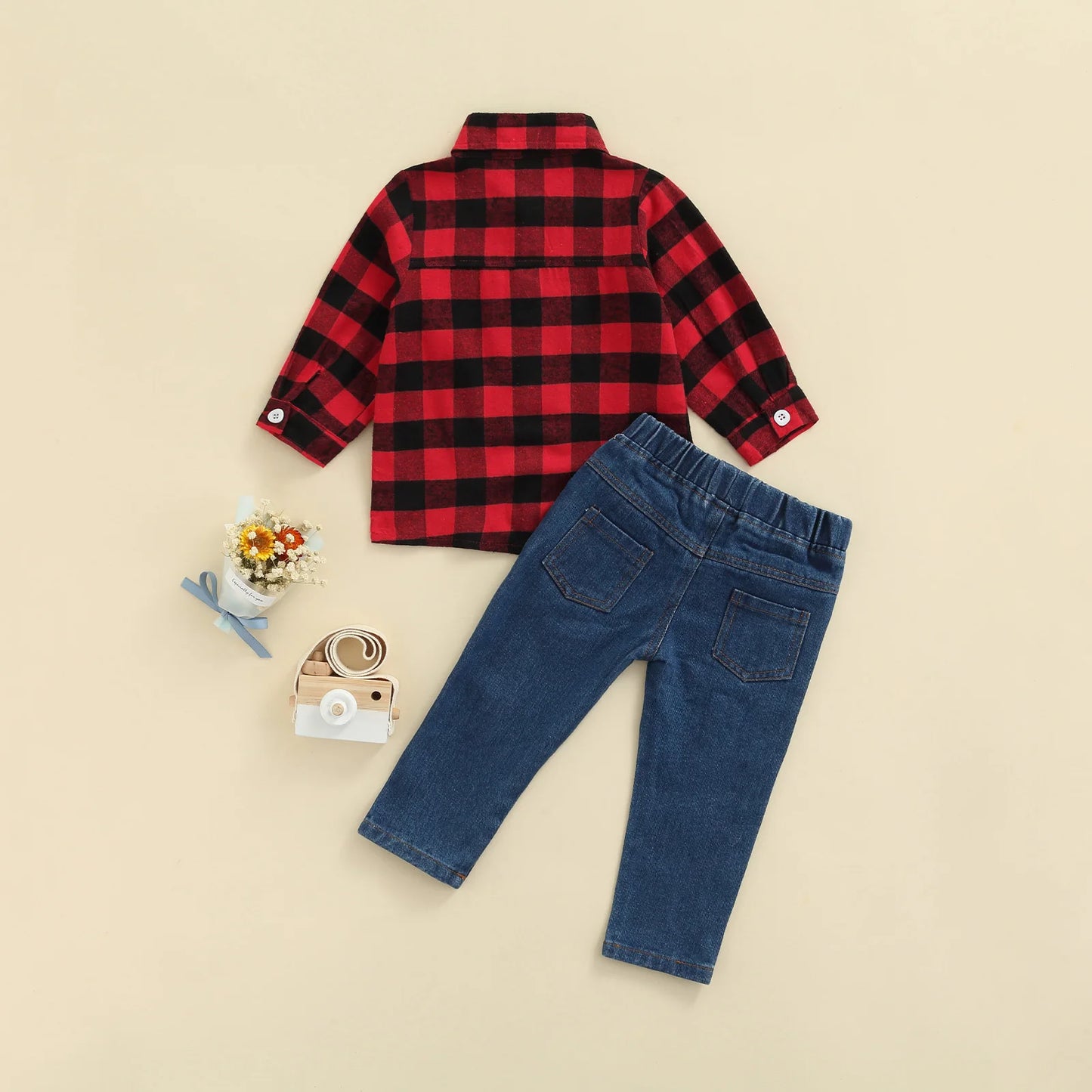 Boy's 2-Piece Plaid Flannel Shirt & Jeans Sets