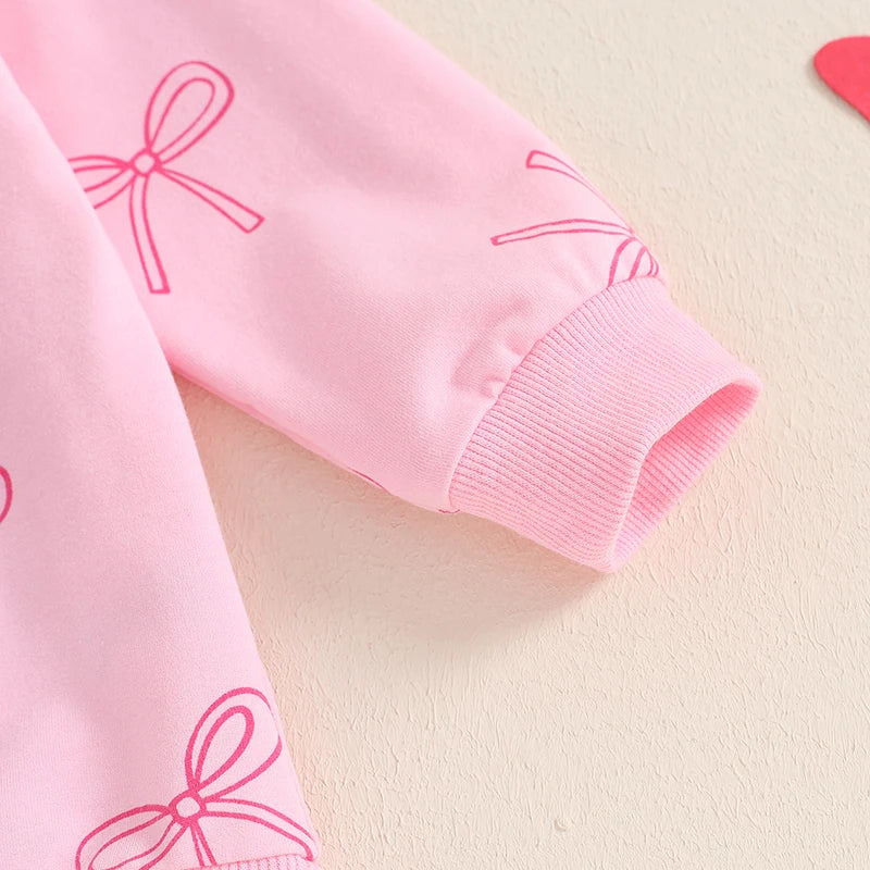 2-Piece Outfits! Girl's Pink Bow Sweatshirt & Pants Sets