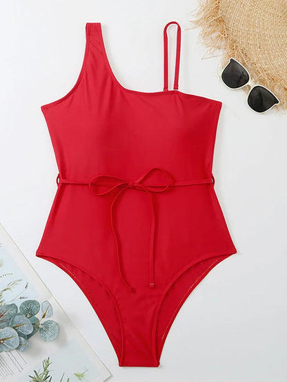 Red Strapped Plus SwimwearPush Up One Piece Swimsuit Backless Bathing Suit