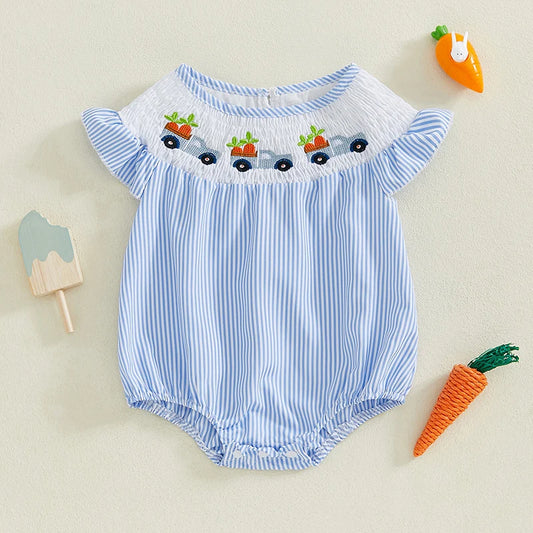 Girl's Sleeveless Truck Embroidered Romper