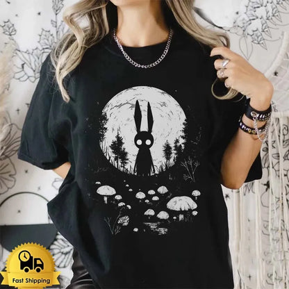 Black Short Sleeve Creepy Bunny T-Shirts