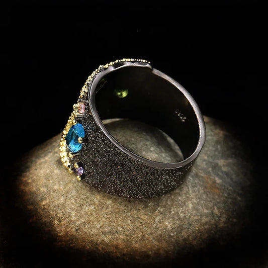 Vintage Black & Gold Style Zircon Cocktail Rings