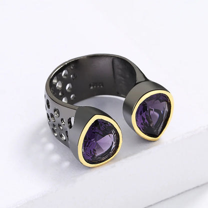 Vintage Purple Zircon Adjustable Black & Gold Style Ring