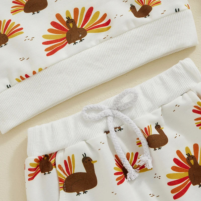 2-piece Thanksgiving Sets! Boy's & Girl's Fall Turkey Sweatshirts & Sweatpants Outfits