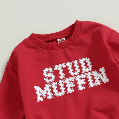 2-Piece Fall / Winter Outfits! Boy's "Stud Muffin" Letter Print Sweatshirt & Pants Sets