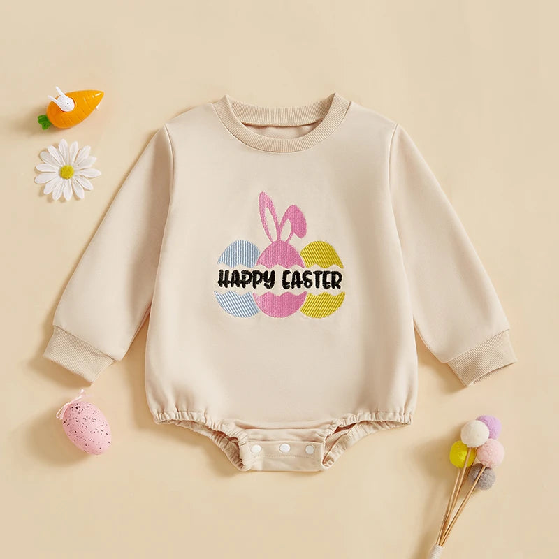 Girl's & Boy's Easter Romper Egg/Rabbit Embroidered Onesie