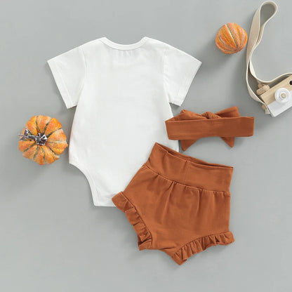 3-Piece Halloween Outfits! Girl’s Short Sleeve Rompers & Shorts Sets