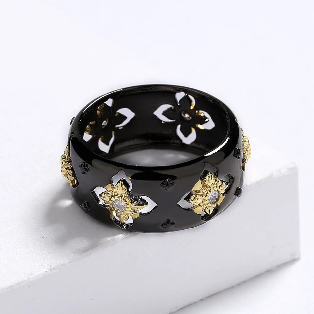 Classic Cross Zircon Black & Gold Style Rings